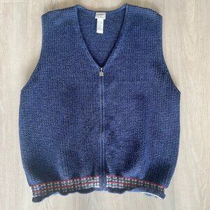 Koret City Blues Sparkle Knit Zip Up Vest Sz 1X Coastal Grandma Core Holiday